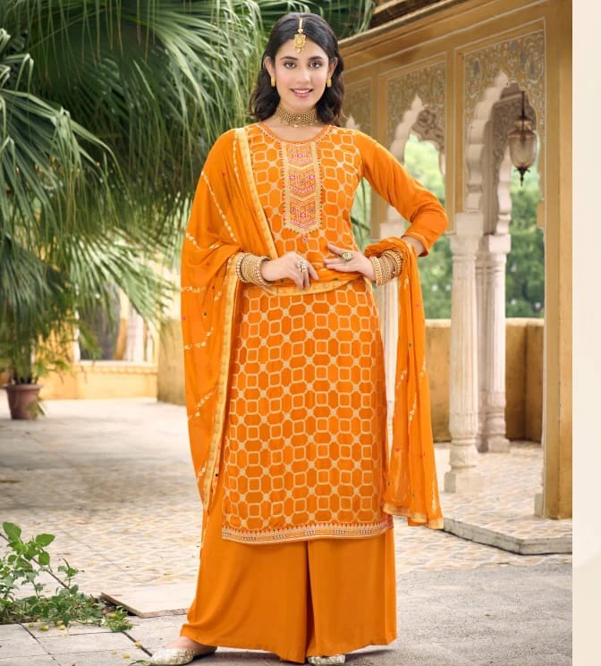 Triple Aabha Viscos Muslin Jacquard Wholesale Fancy Salwar Suit Catalog